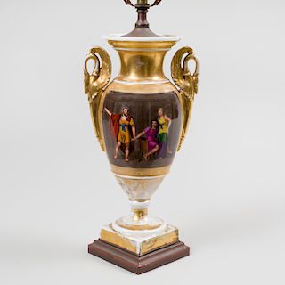 Paris Porcelain Urn Form Vase Mounted as a Lamp