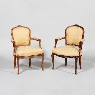 Pair of Louis XV Style Stained Beechwood Fauteuils en Cabriolet