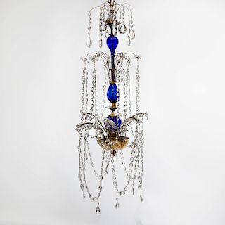 Spanish Neoclassical Cut Glass Cobalt Six Light Chandelier