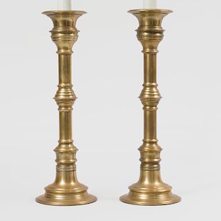 Pair of Tall Brass Pricket Stick Lamps 