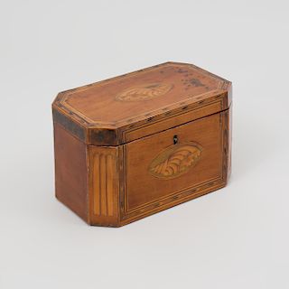 George III Satinwood and Fruitwood Marquetry Tea Caddy   