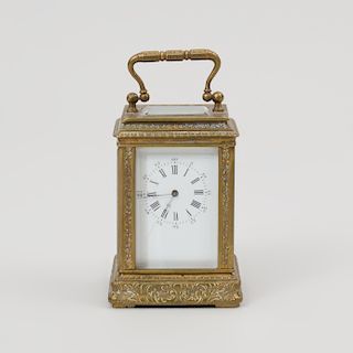 Continental Engraved Brass Carriage Clock