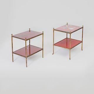 Two Similar Modern Gilt-Bronze-Mounted Chinese Export Red Lacquer Two-Tier Tables