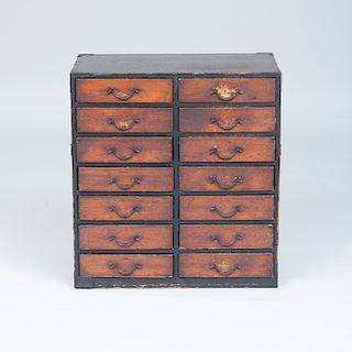 Japanese Metal-Mounted Stained Pine Tansu