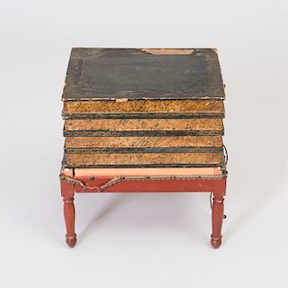 Victorian Style Leather Mounted Tromp L'Oeil Side Table