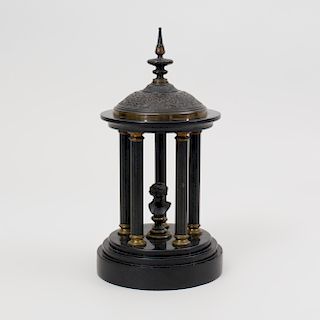 French Patinated Metal, Parcel-Gilt and Marble Model of a Temple
