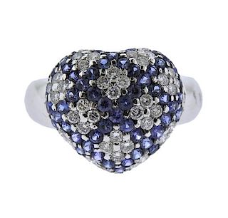 18K Gold Diamond Sapphire Heart Ring