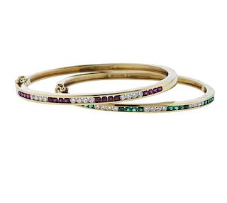 Tiffany &amp; Co 18k Gold Diamond Emerald Ruby Bracelet Set 