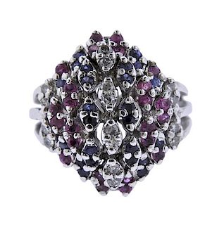 18k Gold Diamond Ruby Sapphire Dome Ring 