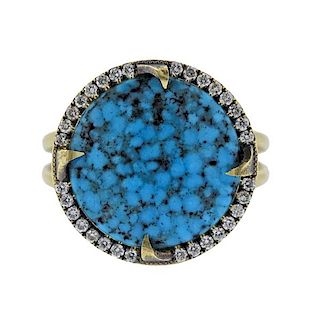 Sylvie &amp; Cie 18k Gold Diamond Turquoise Ring 