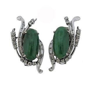 14k Gold Jade Diamond Earrings 