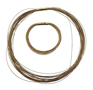 Tiffany &amp; Co 18K Gold Multi Strand Wire Necklace Bracelet Set