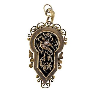 Antique Victorian 18k Gold Pearl Enamel Locket Pendant 