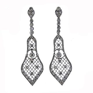 Filigree Platinum Diamond Drop Earrings