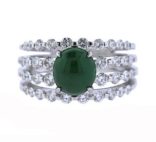18K Gold Diamond Jadeite Jade 4 Row Band Ring