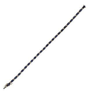 14K Gold Diamond Blue Stone Line Bracelet