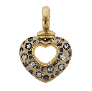 Designer Signed 18K Gold Diamond Heart Pendant