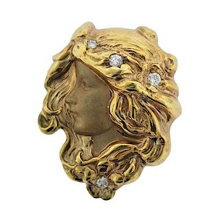 Art Nouveau 14K Gold Diamond Pendant