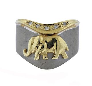 Bellarri 14K Gold Diamond Elephant Band Ring