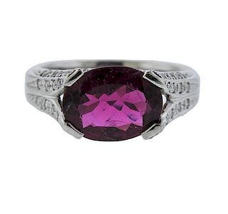 Platinum 3.58ct Pink Tourmaline Diamond Ring