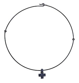 Pomellato 18k Blackened Gold Sapphire Cross Pendant Necklace
