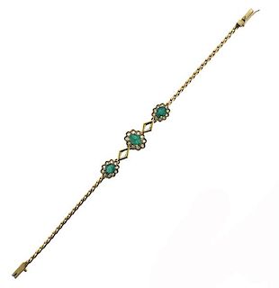 18K Gold Diamond Green Stone Bracelet