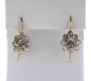 14K Gold Silver Rose Cut Diamond Earrings