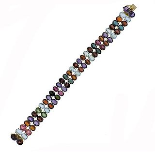 18K Gold Multi Color Gemstone Line Bracelet