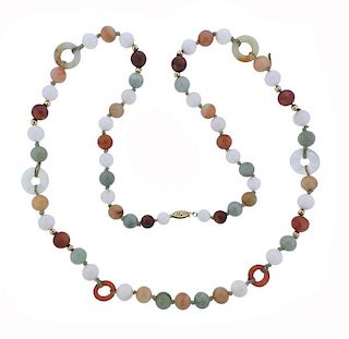 14K Gold Multi Color Jade Bead Necklace