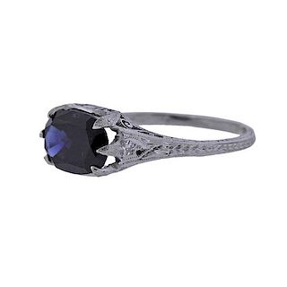 AGL No Heat 3.04ct Sapphire Art Deco Platinum Ring