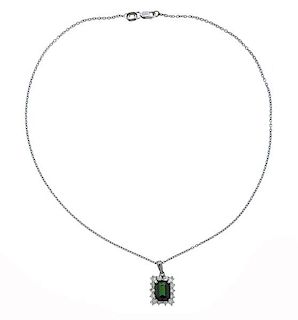 18K Gold Diamond Green Stone Pendant Necklace