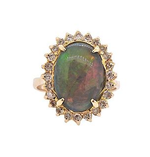 Black Australian Opal 18k Gold Diamond Ring