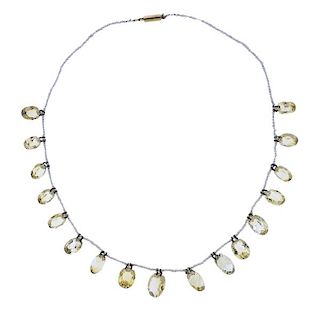 14K Gold Citrine Pearl Necklace