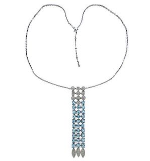 18K Gold Diamond Blue Topaz Lavalier Necklace
