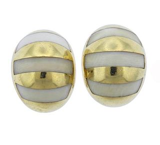 18K Gold White Stone Inlay Earrings