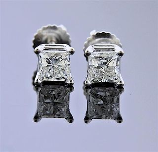 18K Gold Princess Cut Diamond Stud Earrings