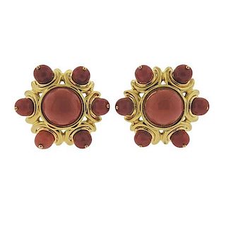 Large 18K Gold Coral Earrings