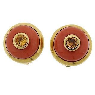 Carimati 18K Gold Coral Citrine Earrings
