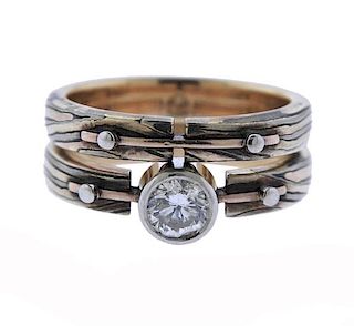 14k Gold Sterling Silver Diamond Engagement Wedding Ring Set