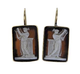 Antique 14K Gold Shell Cameo Earrings