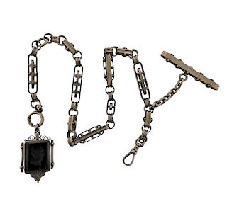 Antique Victorian 10K Gold Onyx Intaglio Fob Chain