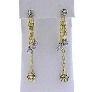 18K Gold Diamond Chain Dangle Earrings