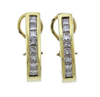 18K Gold Princess Cut Diamond Half Hoop Earrings