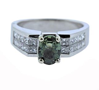 Platinum Diamond Green Sapphire Ring