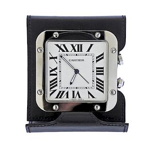 Cartier Santos Stainless Steel Travel Clock