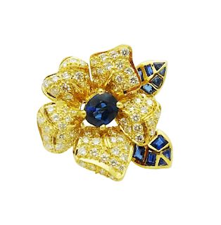 Le Vian 18K .37tcw Diamond Sapphire Flower Clip