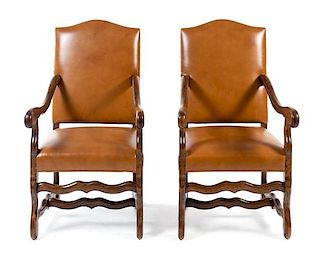 A Pair of Louis XIV Style Fauteuils Height 44 1/4 inches.