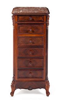 A Louis XV Style Rosewood Commode Cabinet Height 35 1/2 x width 16 x depth 15 1/4 inches.