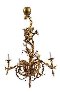 A Louis XV Style Gilt Bronze Four-Light Chandelier Height 39 inches.