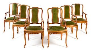 A Set of Six Louis XV Style Fauteuils Height 39 inches.